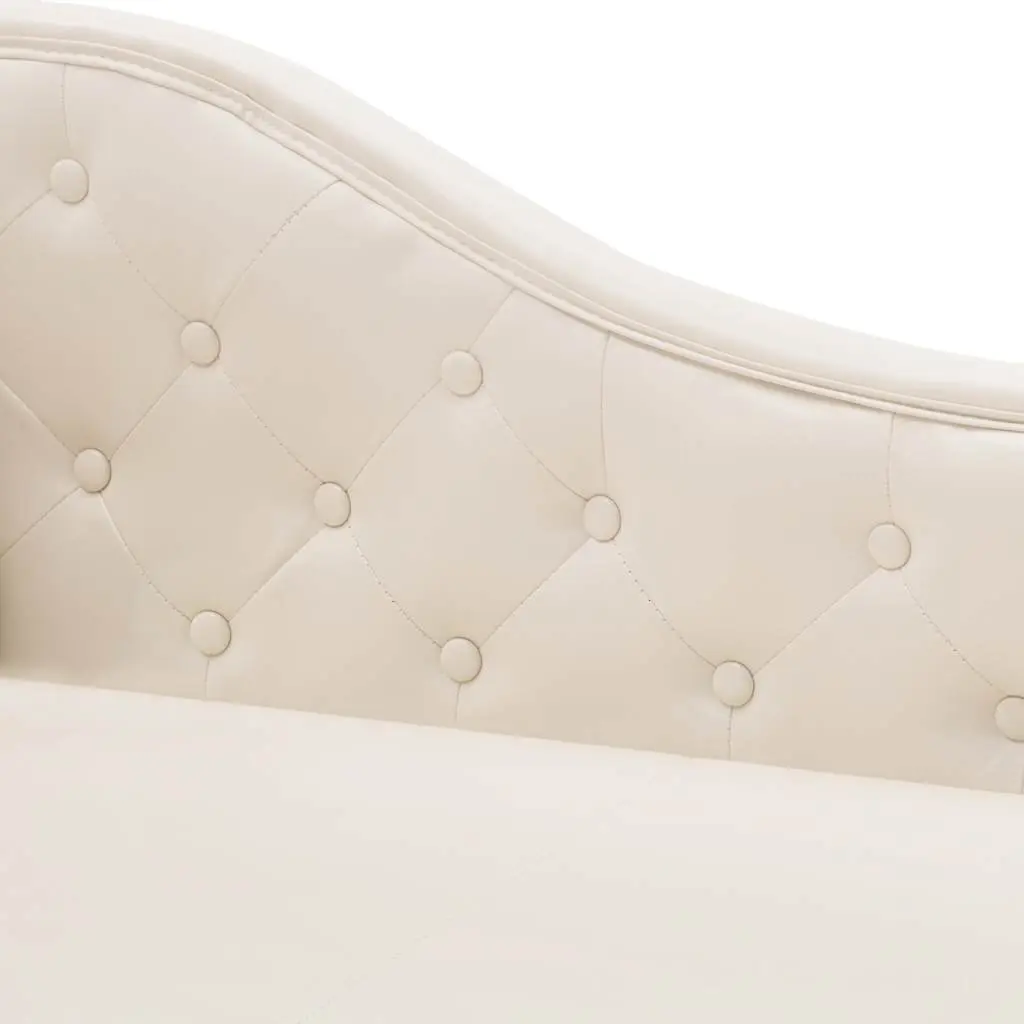 Chaise Longue Faux Leather Cream White with Wooden Legs