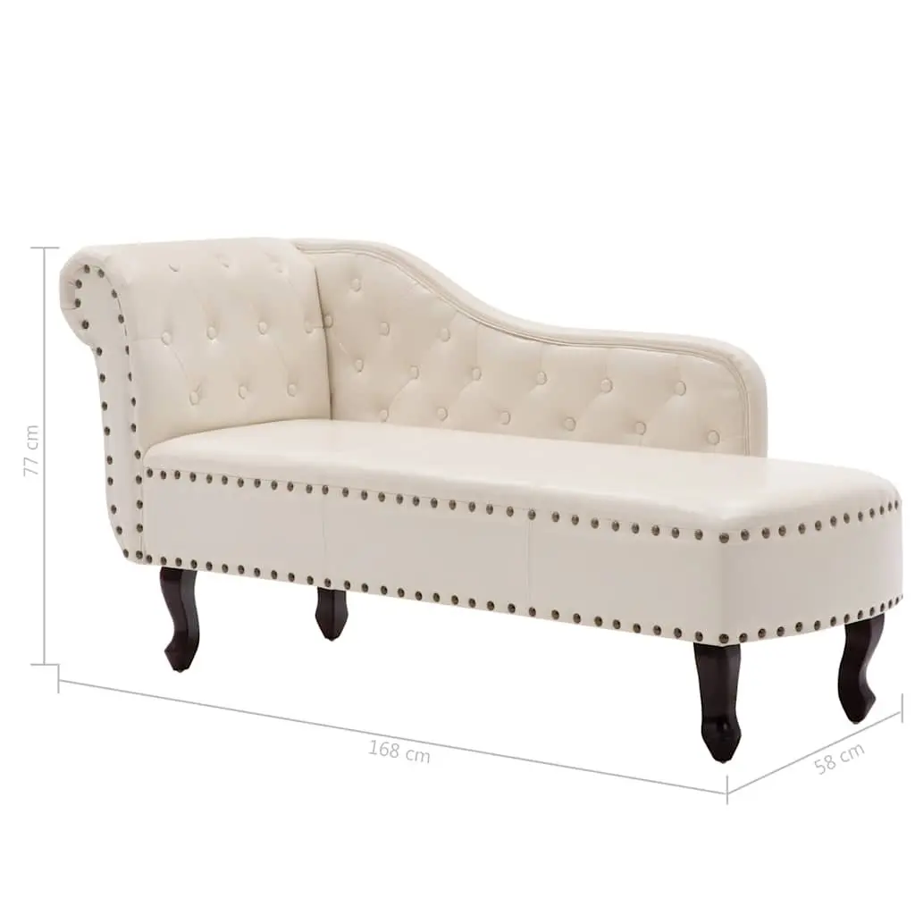 Chaise Longue Faux Leather Cream White with Wooden Legs