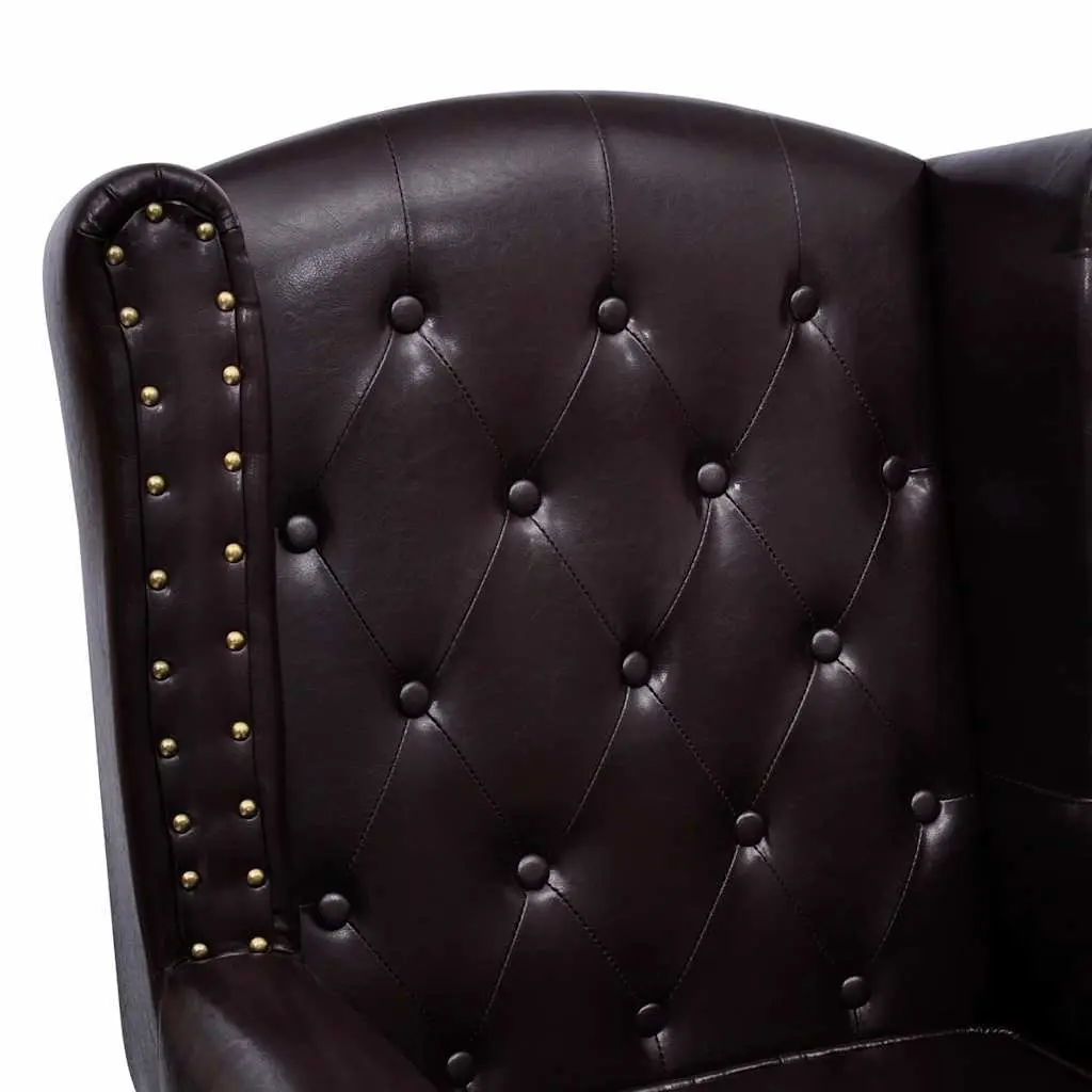 Chesterfield Armchair with Footstool Dark Brown Faux Leather Buttoned Accent