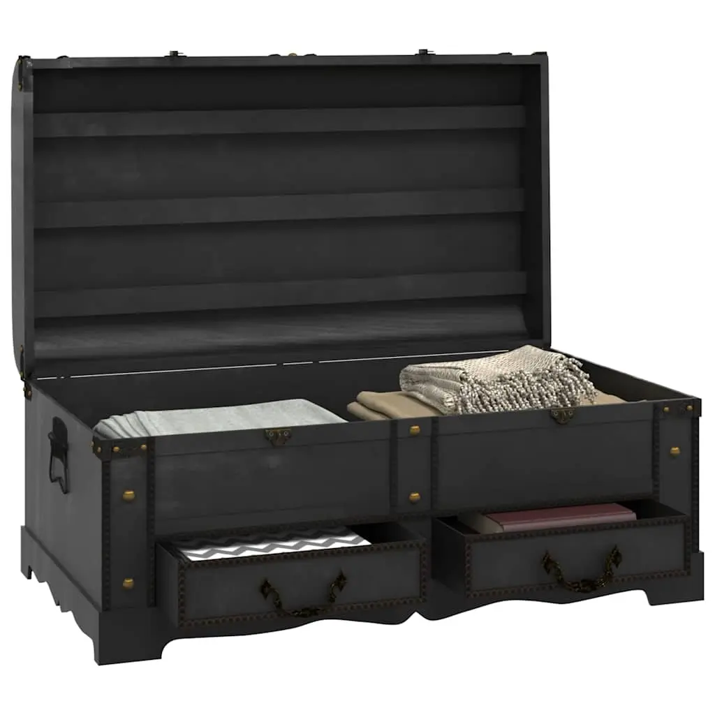 Large Wooden Storage Chest Black Vintage Treasure Box Coffee Table Latch Handles