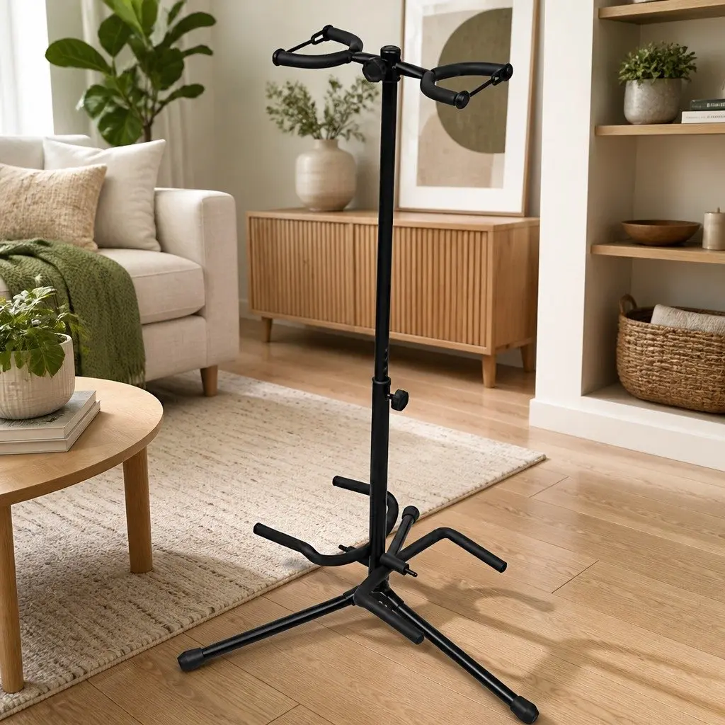 Double Guitar Stand Adjustable Steel Foldable Portable Two Guitar Holder