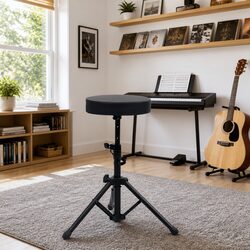 Adjustable Drum Stool Round Black Padded Tripod Legs Foldable Music Throne