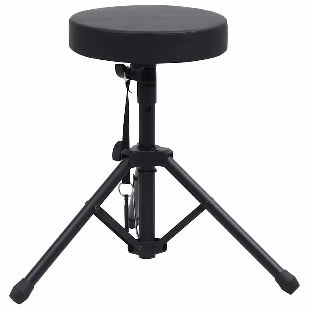 Round Padded Drum Stool Adjustable Height Black Steel Tripod Legs Foldable