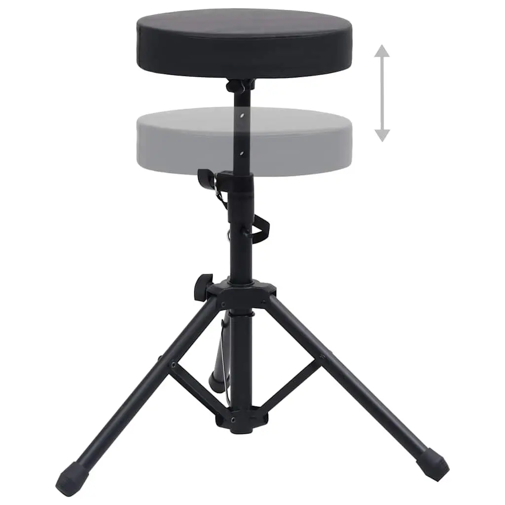 Round Padded Drum Stool Adjustable Height Black Steel Tripod Legs Foldable