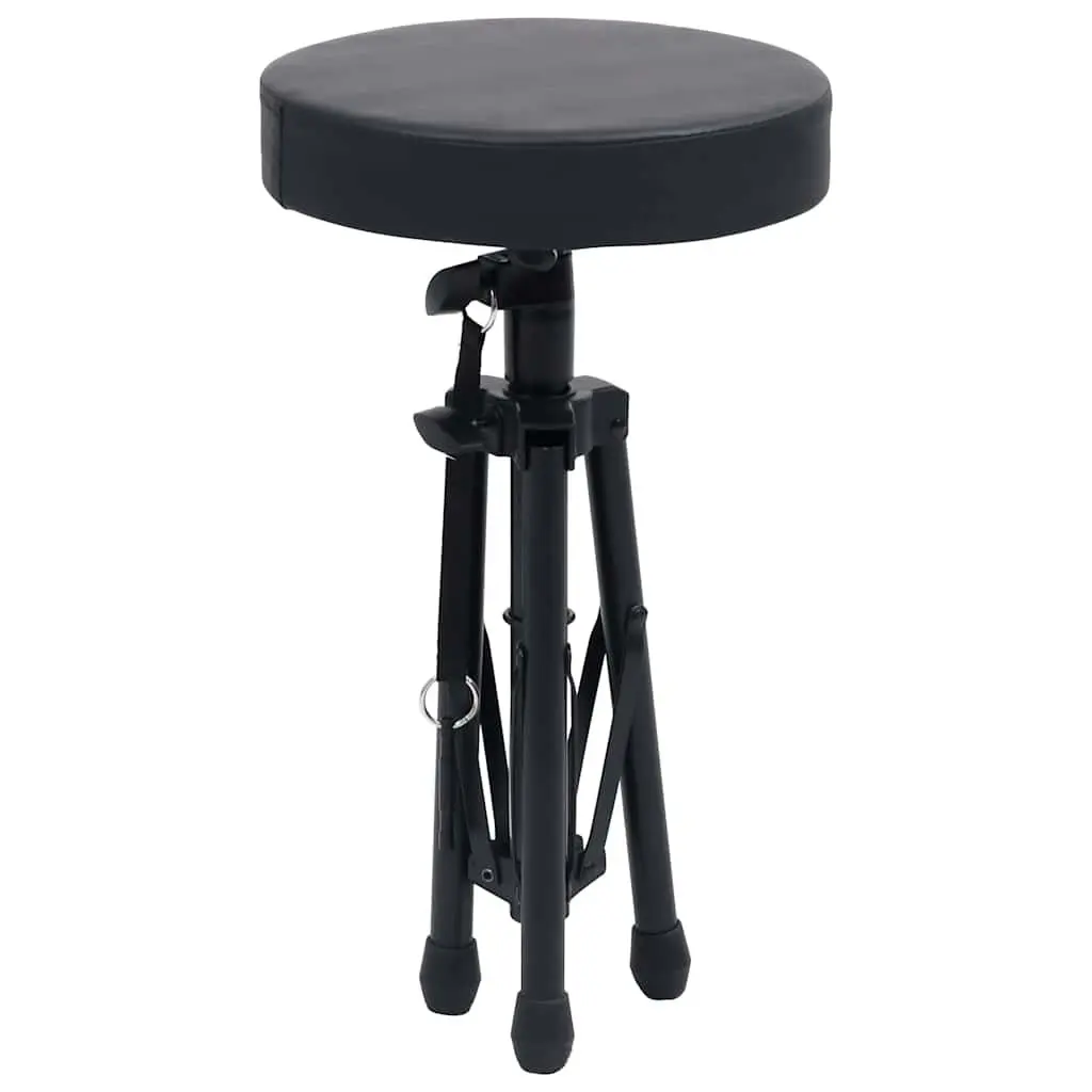 Round Padded Drum Stool Adjustable Height Black Steel Tripod Legs Foldable