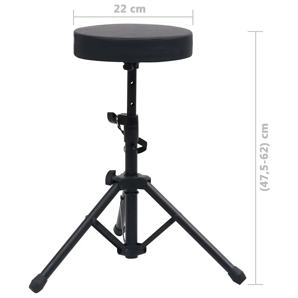 Round Padded Drum Stool Adjustable Height Black Steel Tripod Legs Foldable
