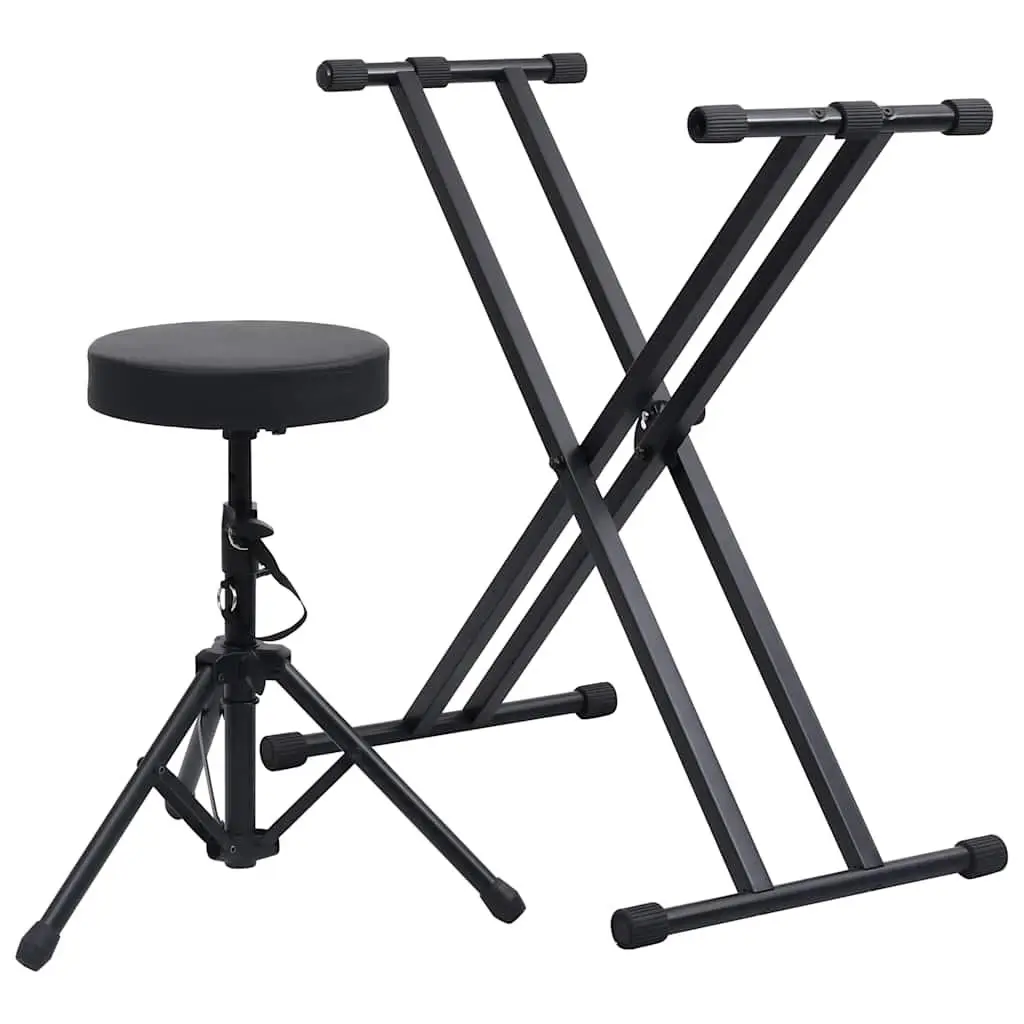 Adjustable Keyboard Stand and Stool Set Steel Height Adjustable Foldable Black