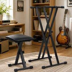 Adjustable Keyboard Stand and Stool Set Foldable Music Performance Practice