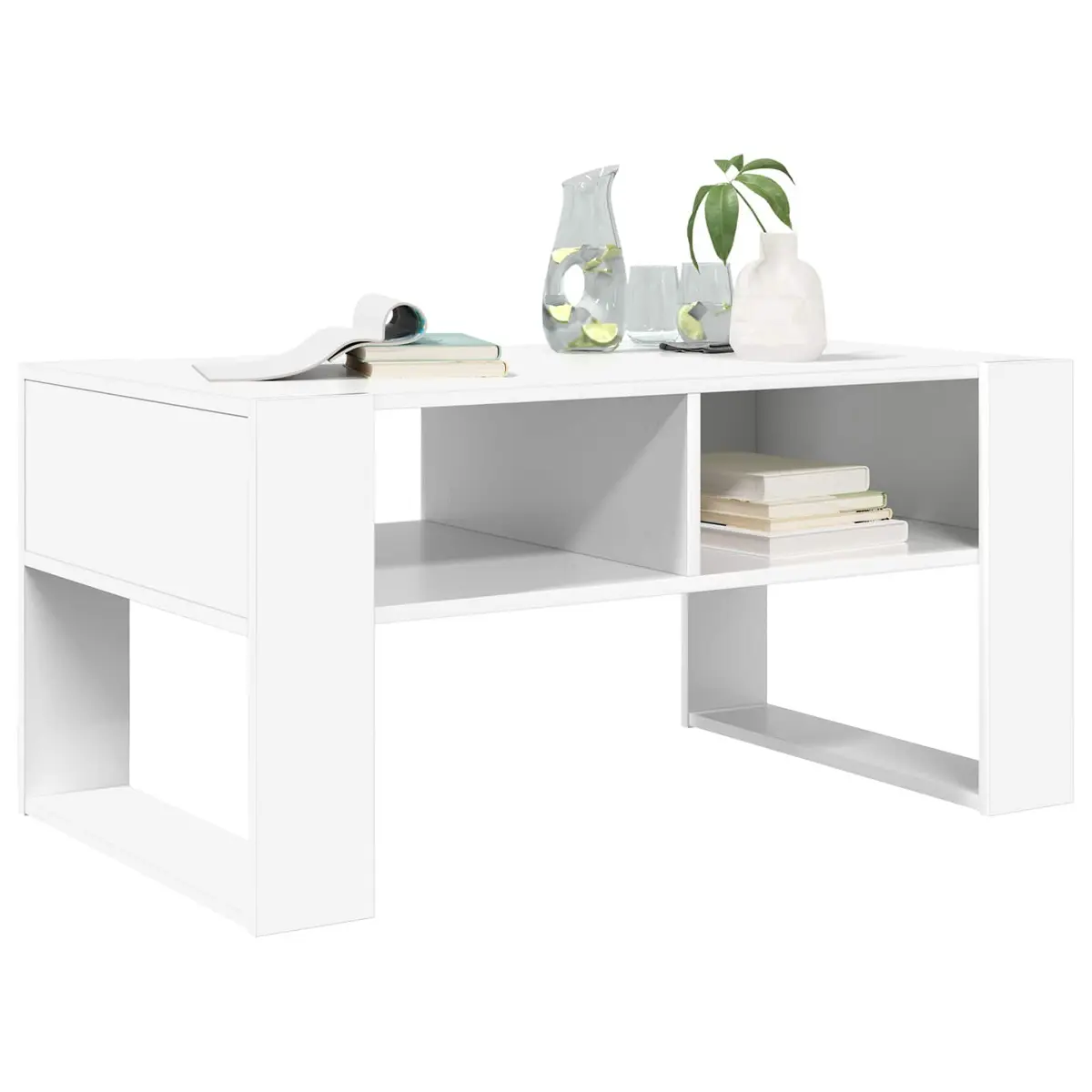 Coffee Table Rectangular Engineered Wood White 92x53x45cm Storage Living Room
