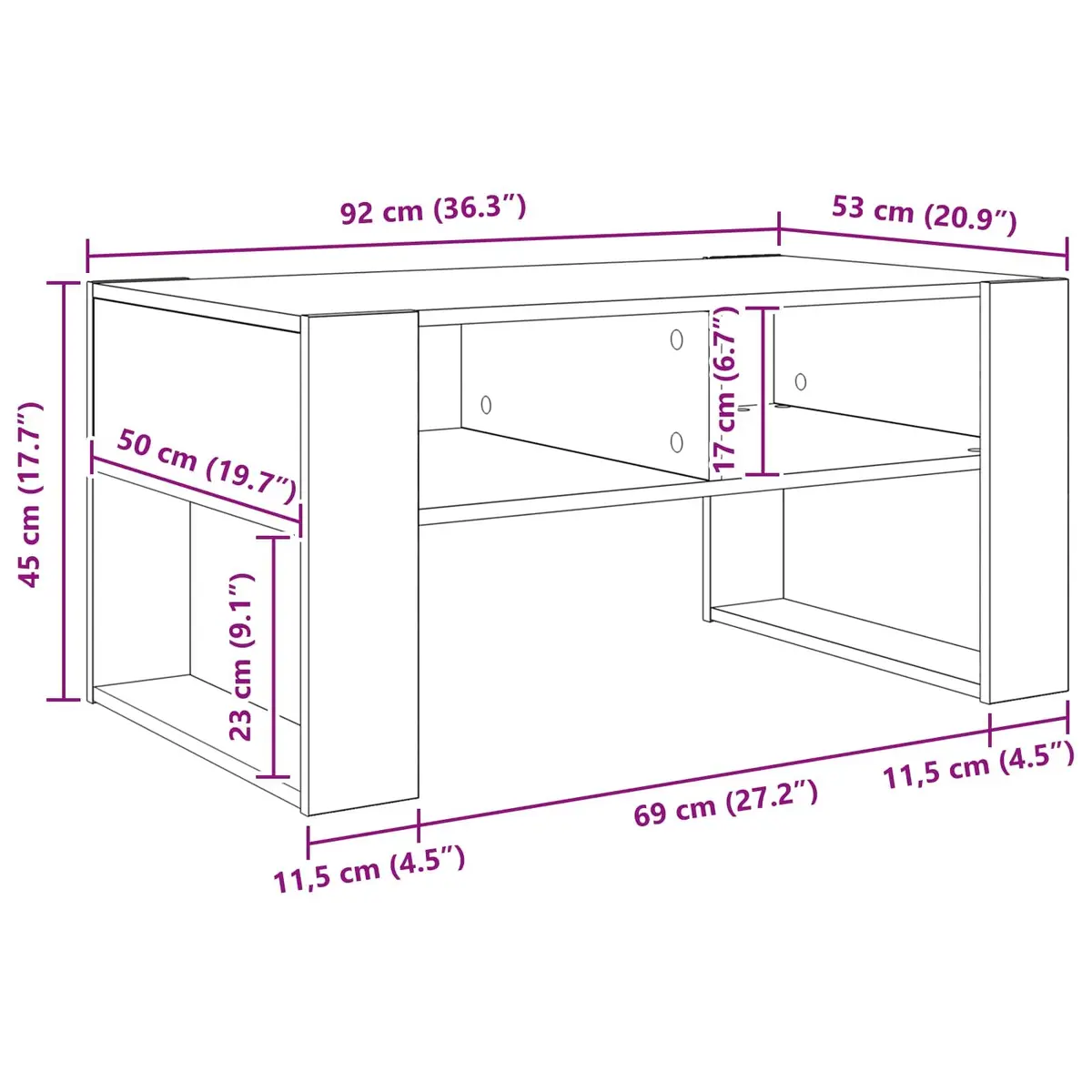 Coffee Table Rectangular Engineered Wood White 92x53x45cm Storage Living Room