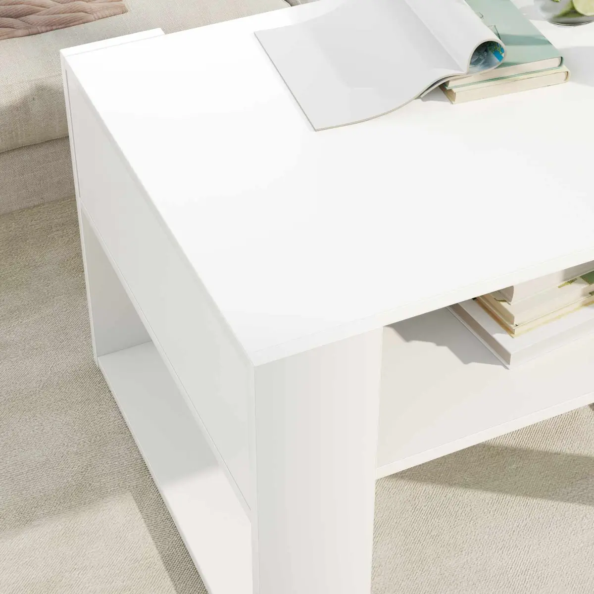 White Rectangular Coffee Table Engineered Wood with Storage Modern Living Room Furniture