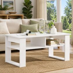 Practical White Coffee Table with Storage for Daily Use 96x54x44cm