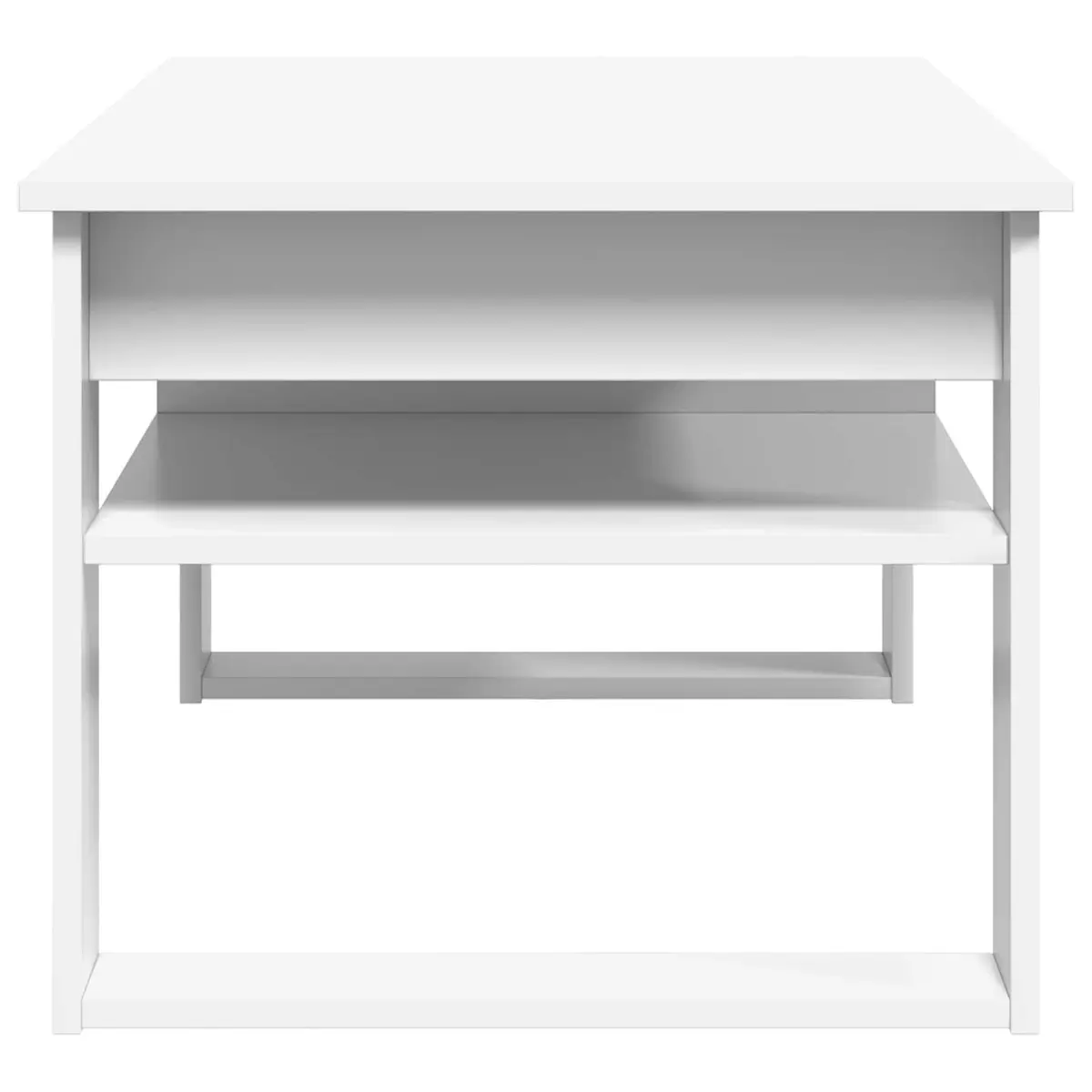 White Coffee Table with Storage Shelves Modern Living Room Furniture 96x54x44cm