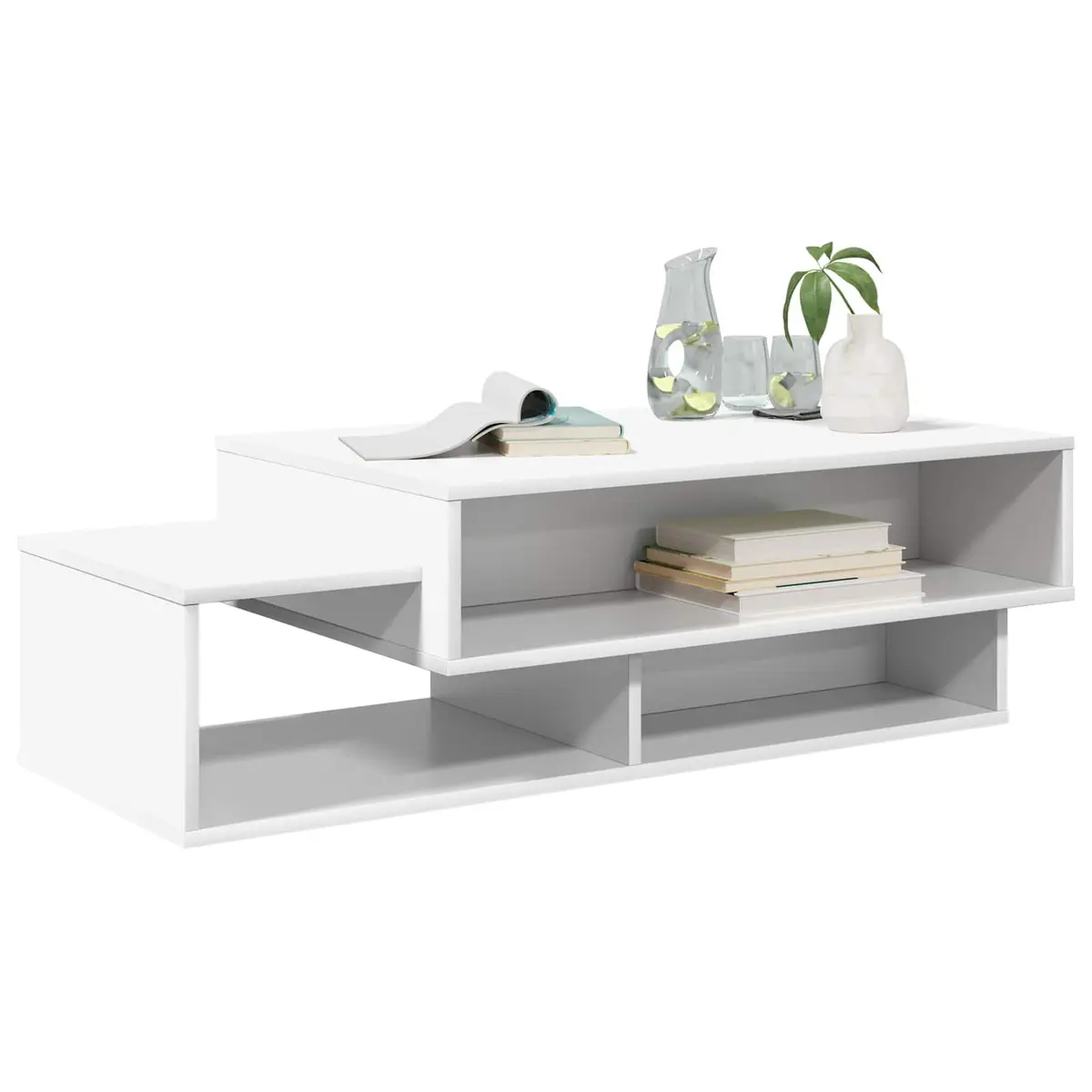 White Modern Coffee Table Engineered Wood Living Room Accent Furniture Storage