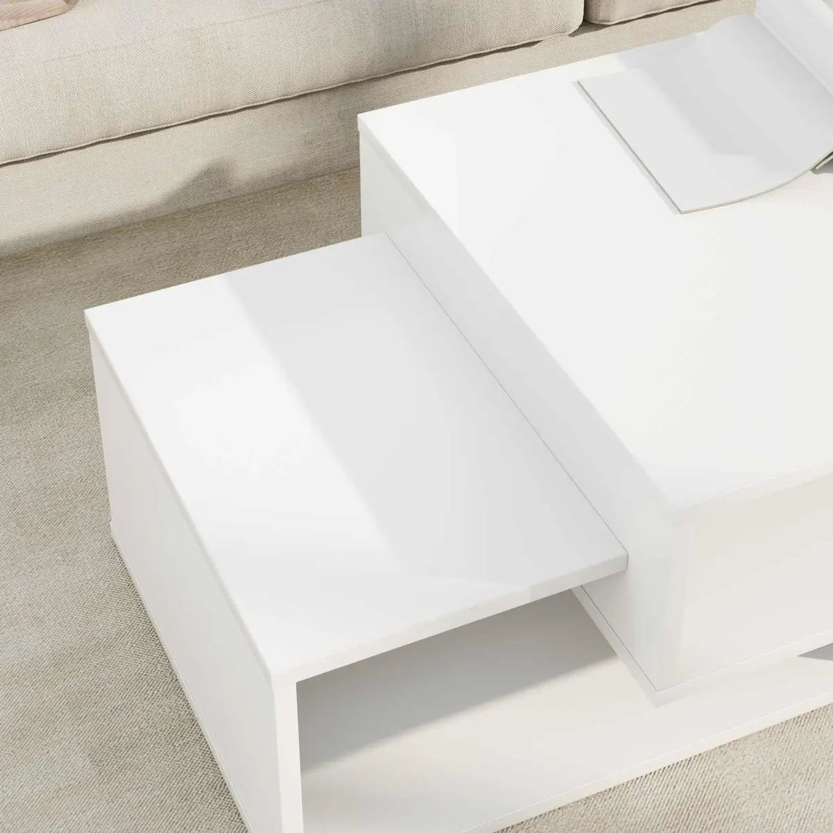 White Modern Coffee Table Engineered Wood Living Room Accent Furniture Storage