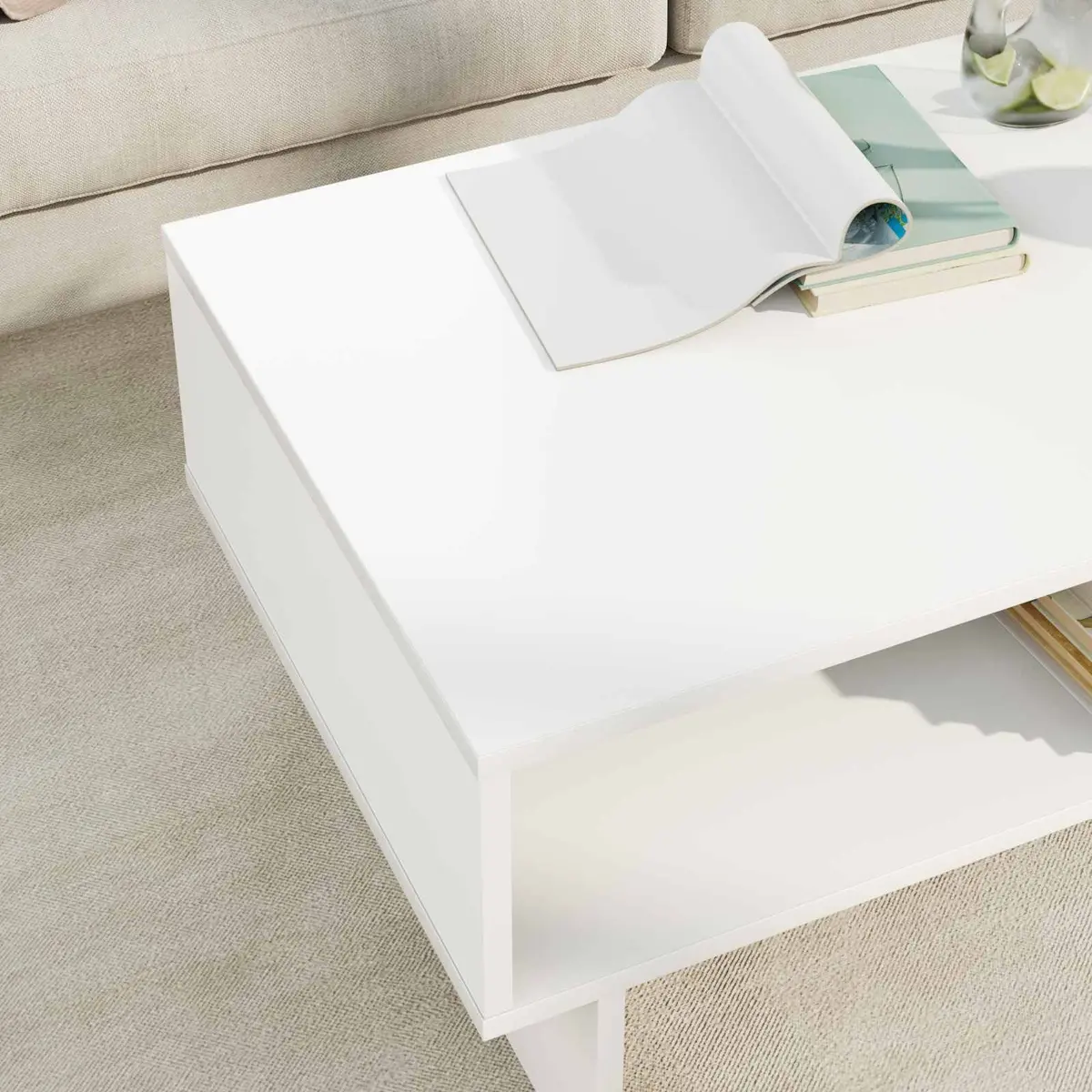 Coffee Table Engineered Wood 80 x 46 x 35 cm White Modern Lounge Living Room Storage Shelves