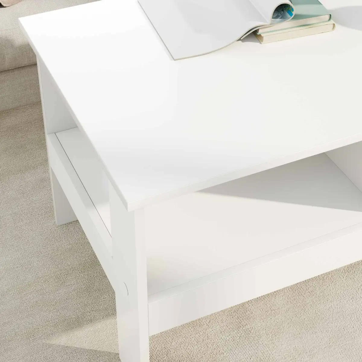 Coffee Table Engineered Wood Large White Storage Shelves