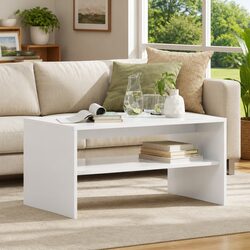 Functional White Coffee Table with Integrated Shelves