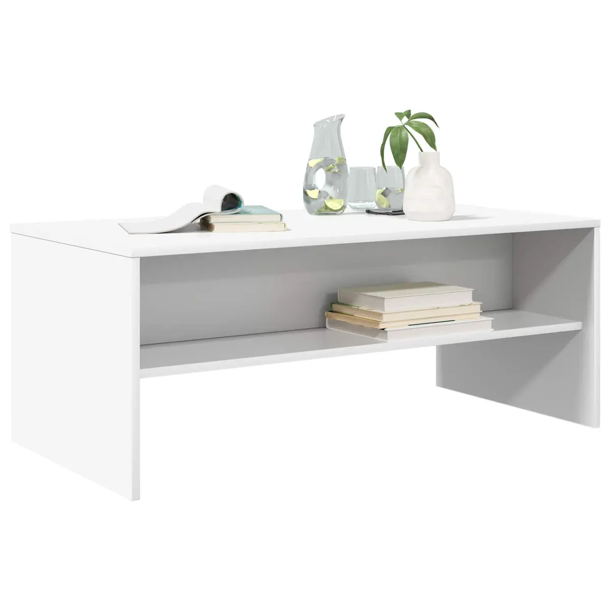 Coffee Table White Rectangular Modern Living Room Accent Engineered Wood Storage