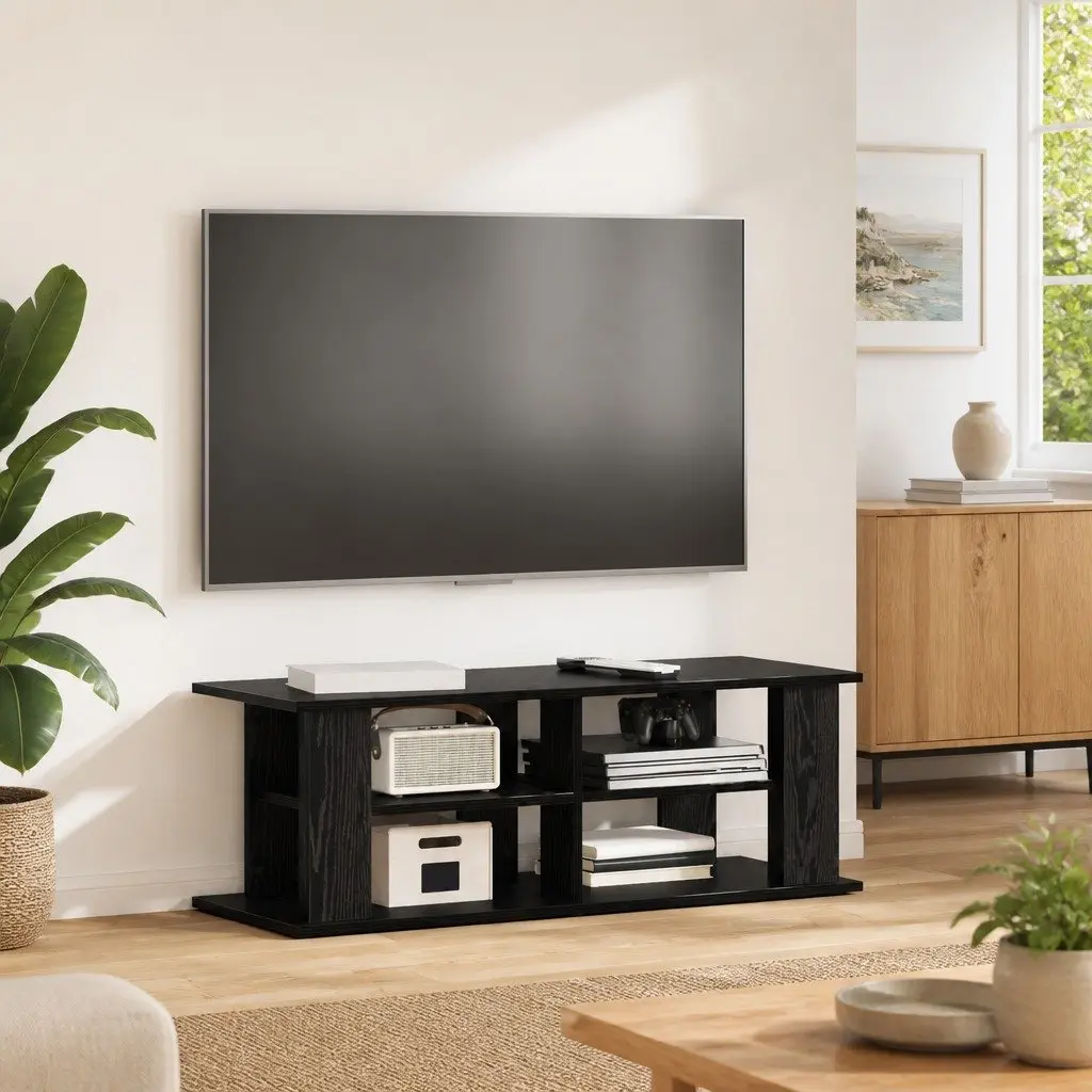 TV Stand Engineered Wood Black Oak 96cm Width Modern Living Room Storage Console