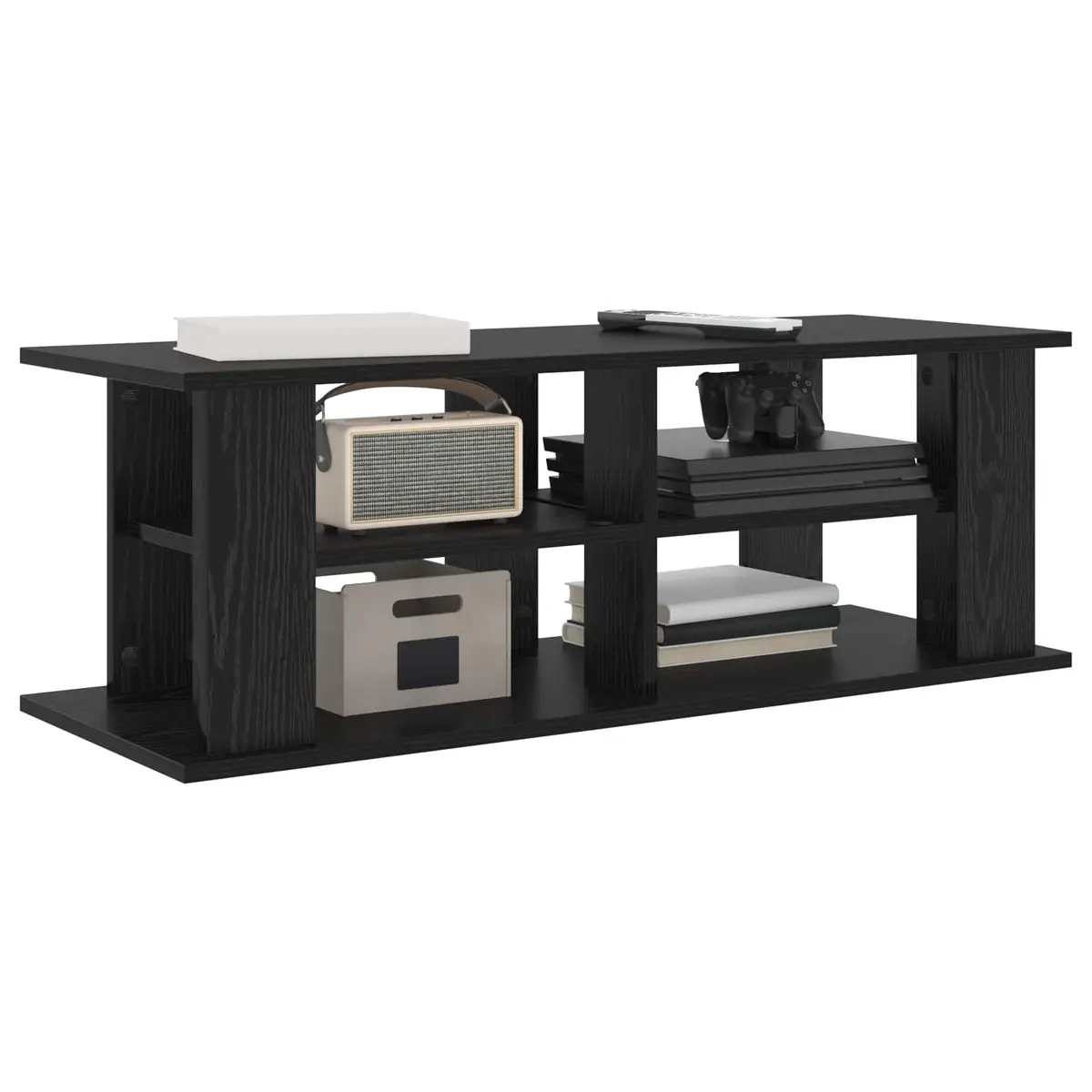 TV Stand Engineered Wood Black Oak 96cm Width Modern Living Room Storage Console