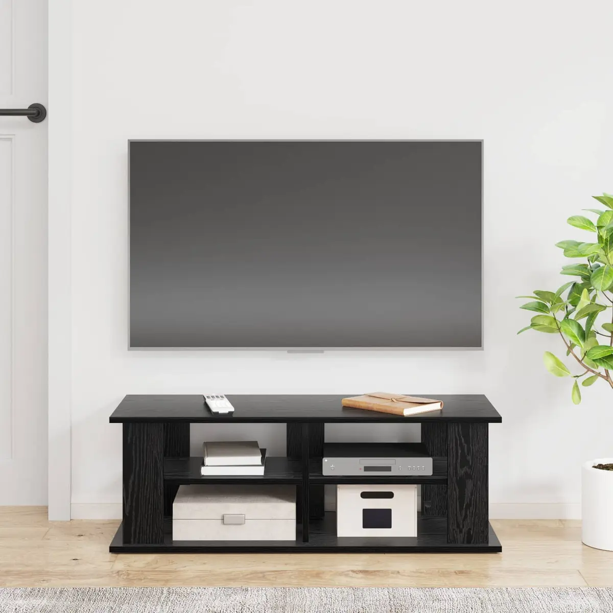 TV Stand Engineered Wood Black Oak 96cm Width Modern Living Room Storage Console