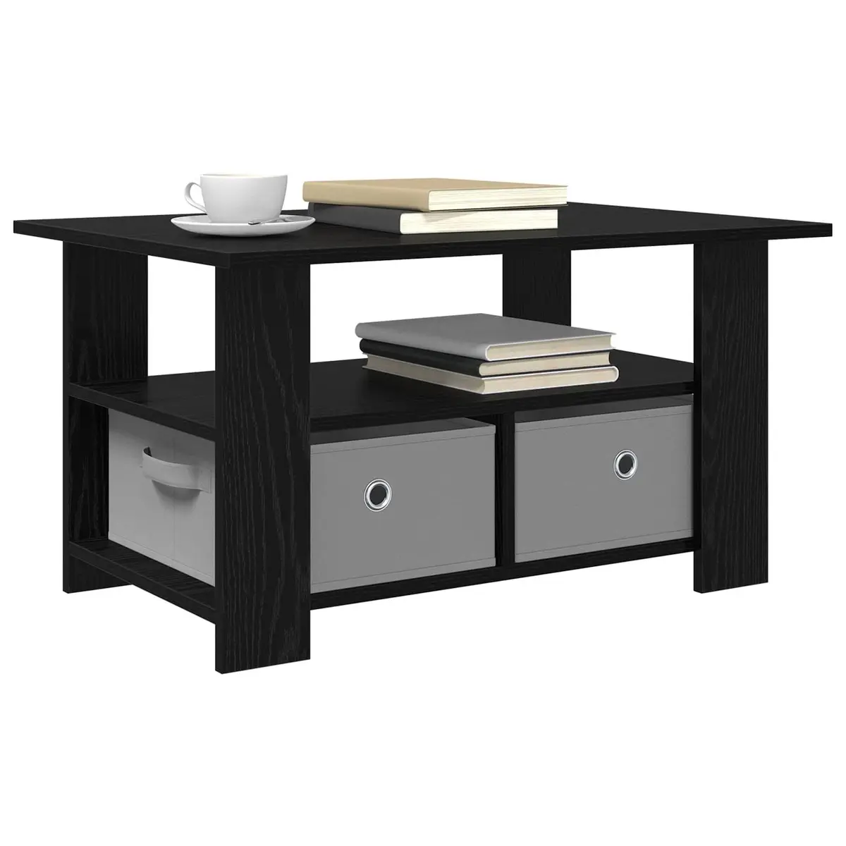 Coffee Table Engineered Wood Rectangular Black with Storage Drawers