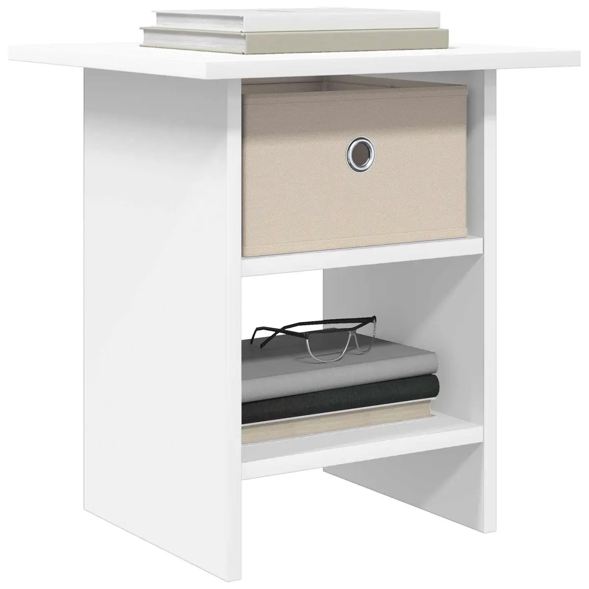 Bedside Table Engineered Wood Compact White 2 Piece Modern Bedroom Nightstand Storage Drawer Shelf