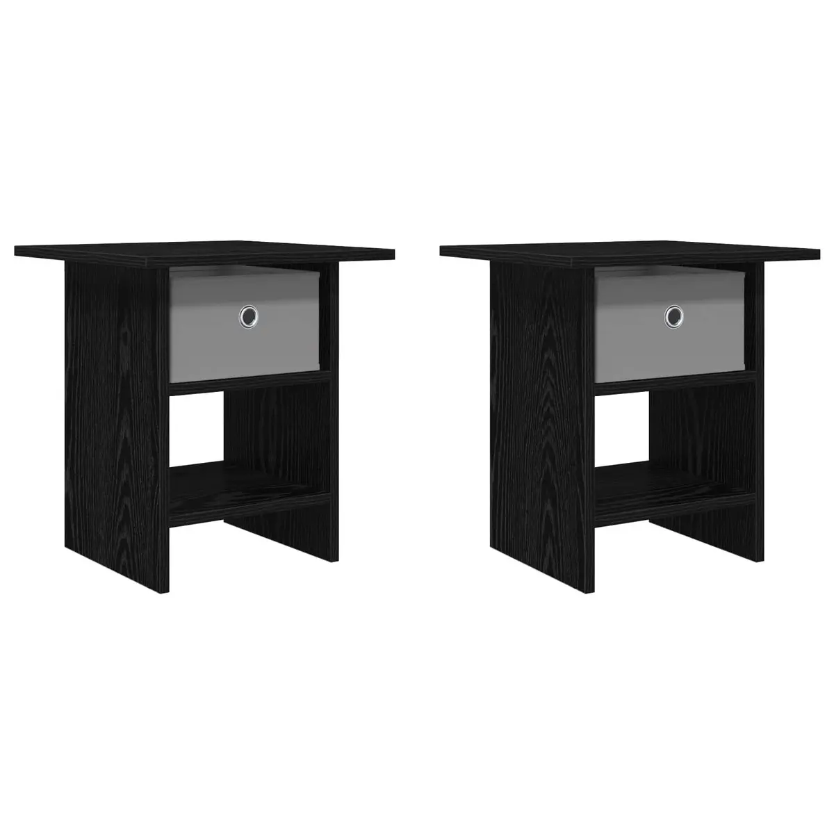 Bedside Table Engineered Wood Compact Black 2 Piece Storage Nightstand