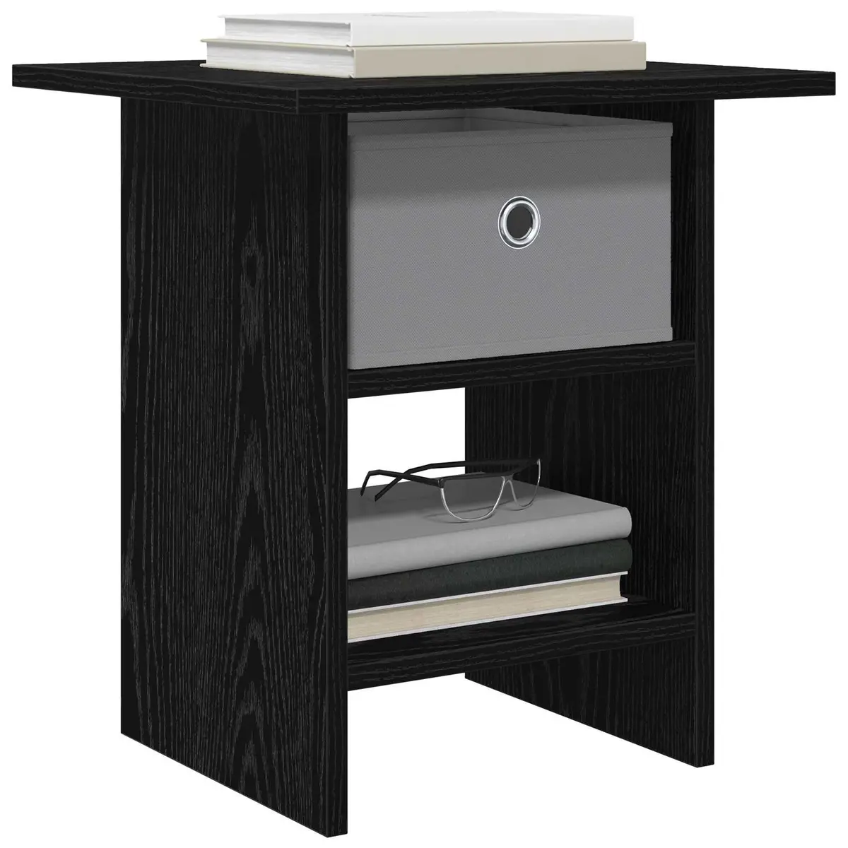 Bedside Table Engineered Wood Compact Black 2 Piece Storage Nightstand