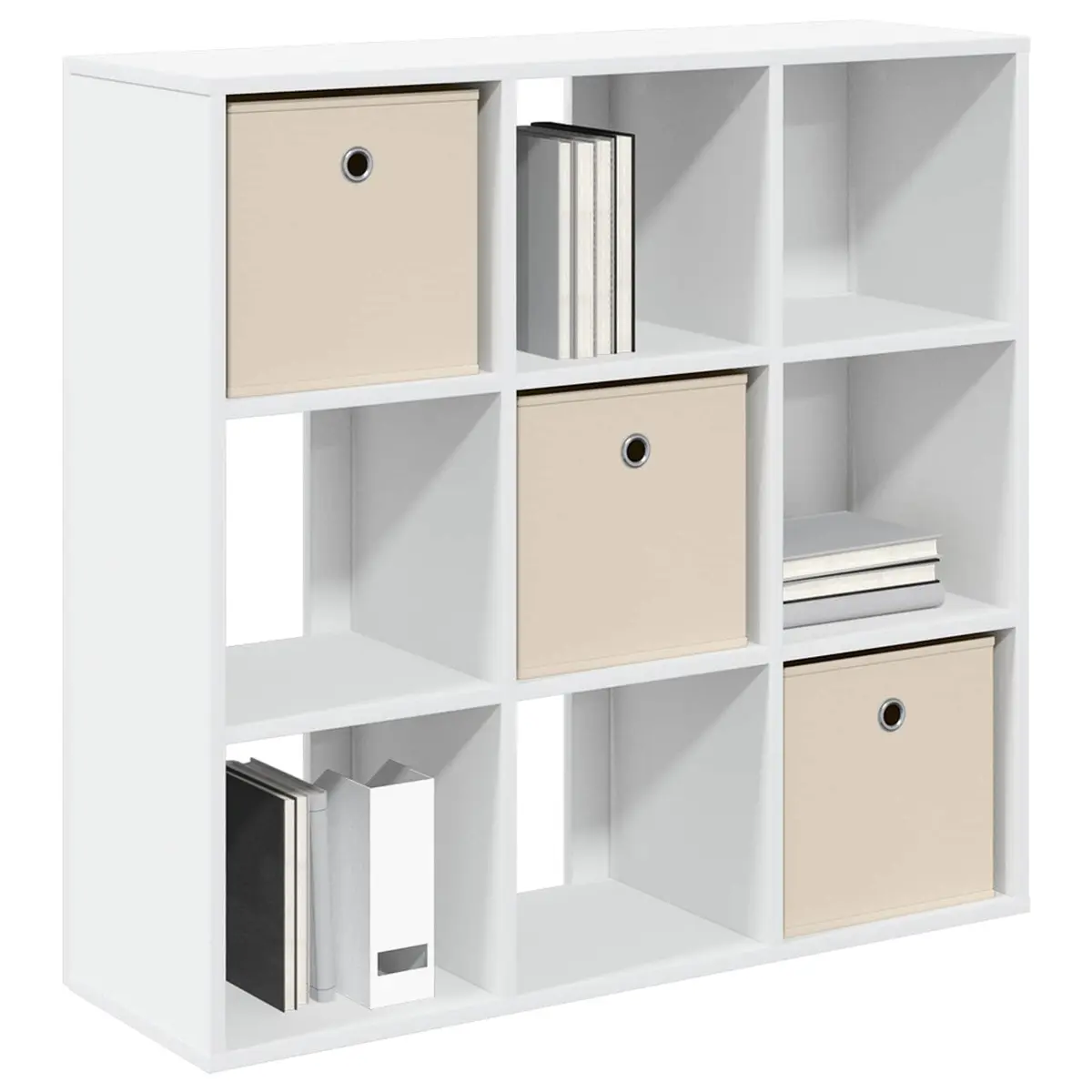 White Storage Cabinet Engineered Wood 88.5 x 29 x 84.5 cm Modern Sideboard with Recessed Handle and Adjustable Shelves for Living Room