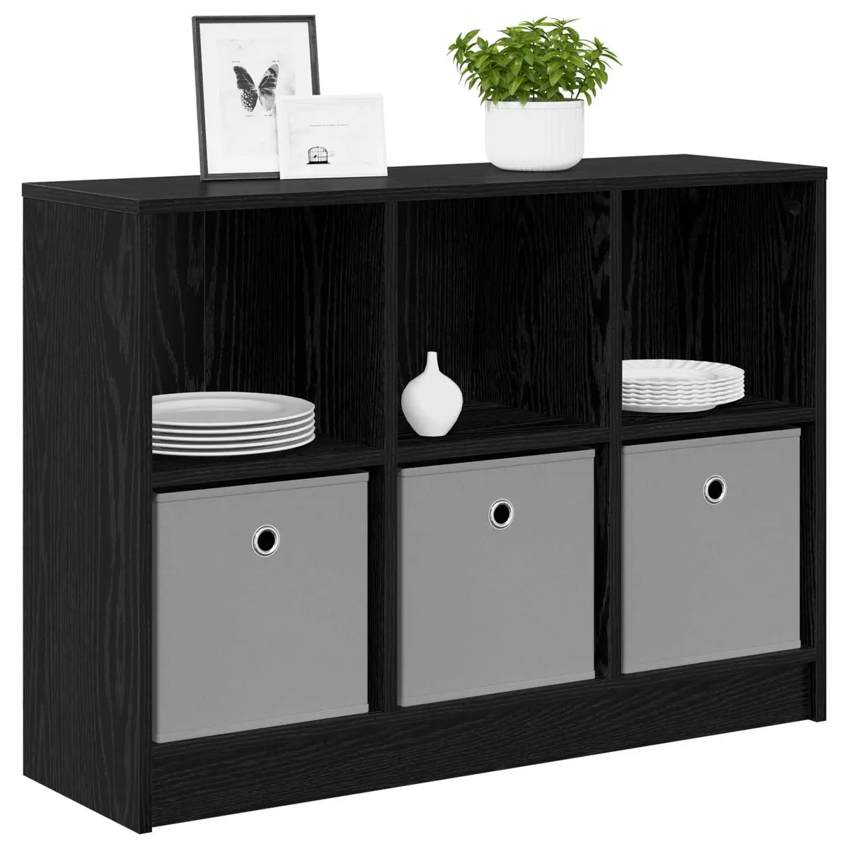 Black Oak Sideboard with Drawer Modern Storage Cabinet Living Room Furniture