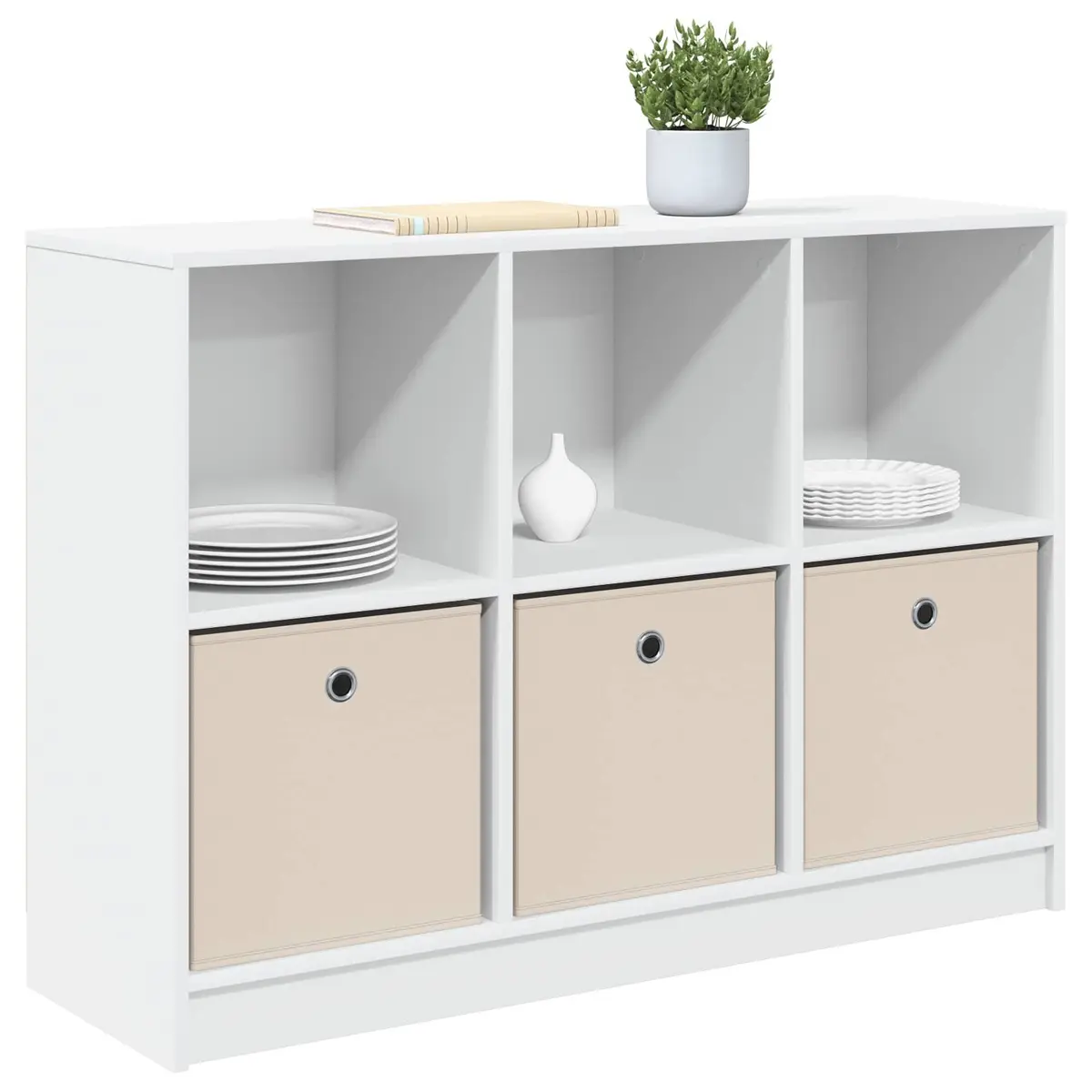 White Cabinet Modern Storage Sideboard Engineered Wood 102x32x73.5cm for Living Room Hallway