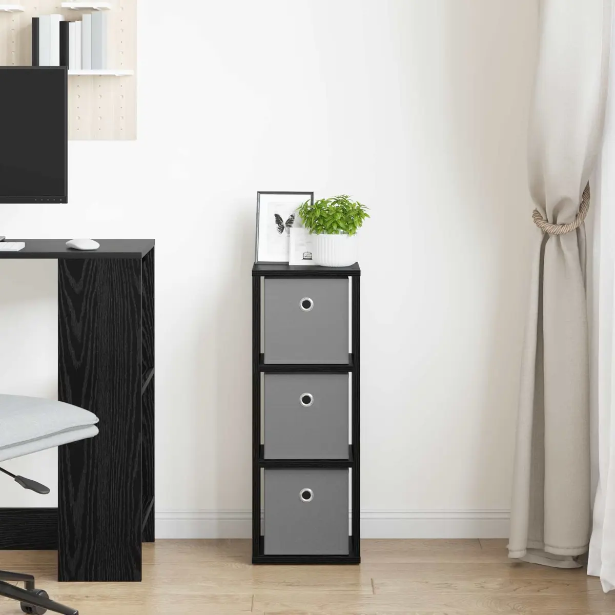 Sideboard Engineered Wood Black Oak Modern Storage Cabinet 25.5 x 22 x 69.5 cm