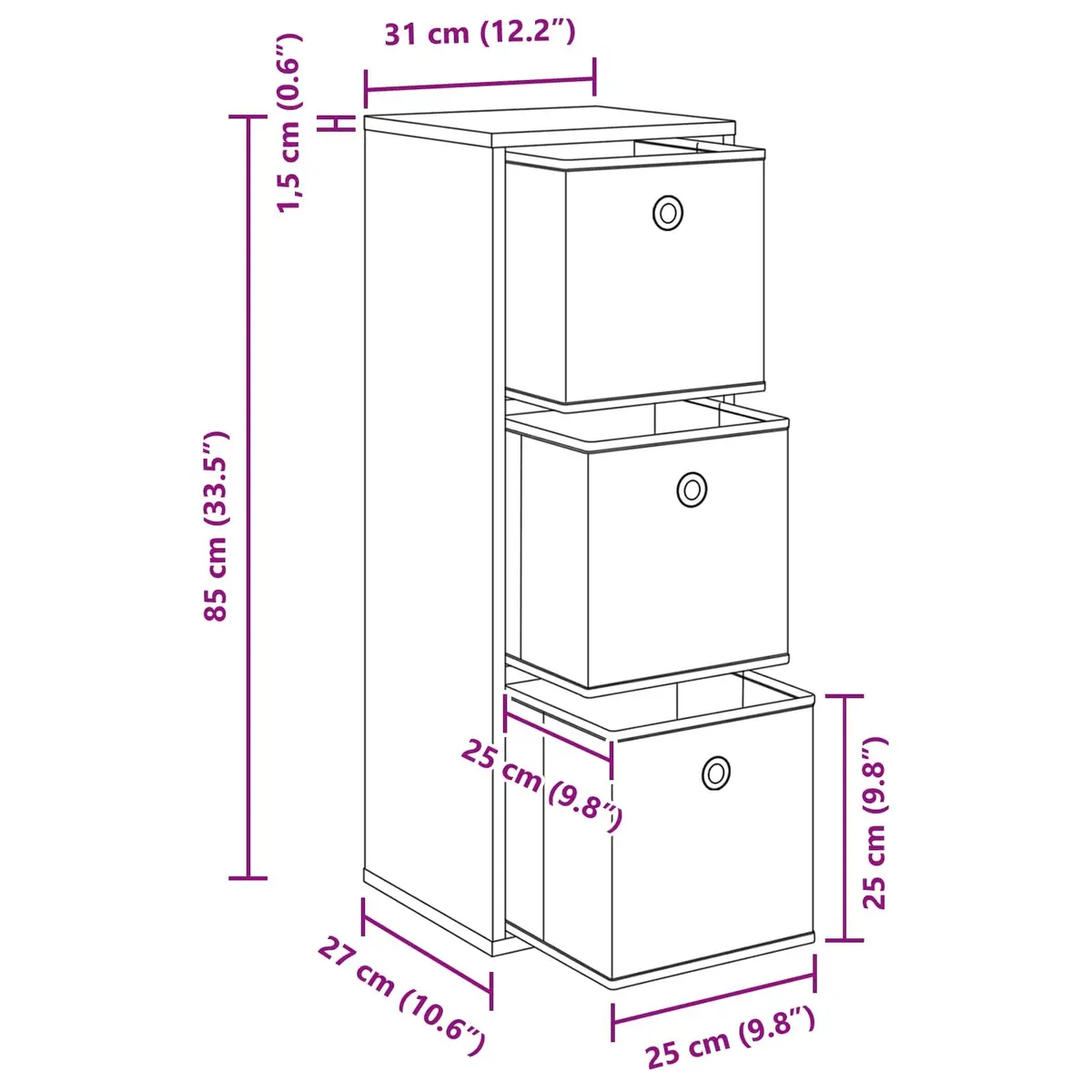 Sideboard Engineered Wood Storage Cabinet with Drawer and Shelves White 30.5x27x84.5cm for Living Room