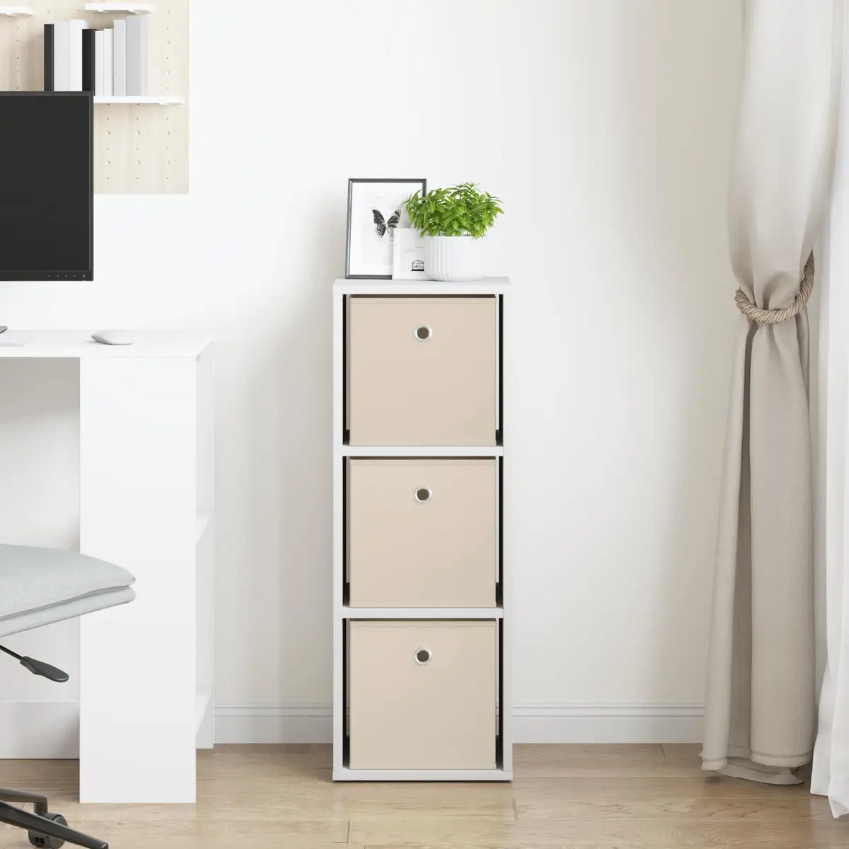 Sideboard Engineered Wood Storage Cabinet with Drawer and Shelves White 30.5x27x84.5cm for Living Room