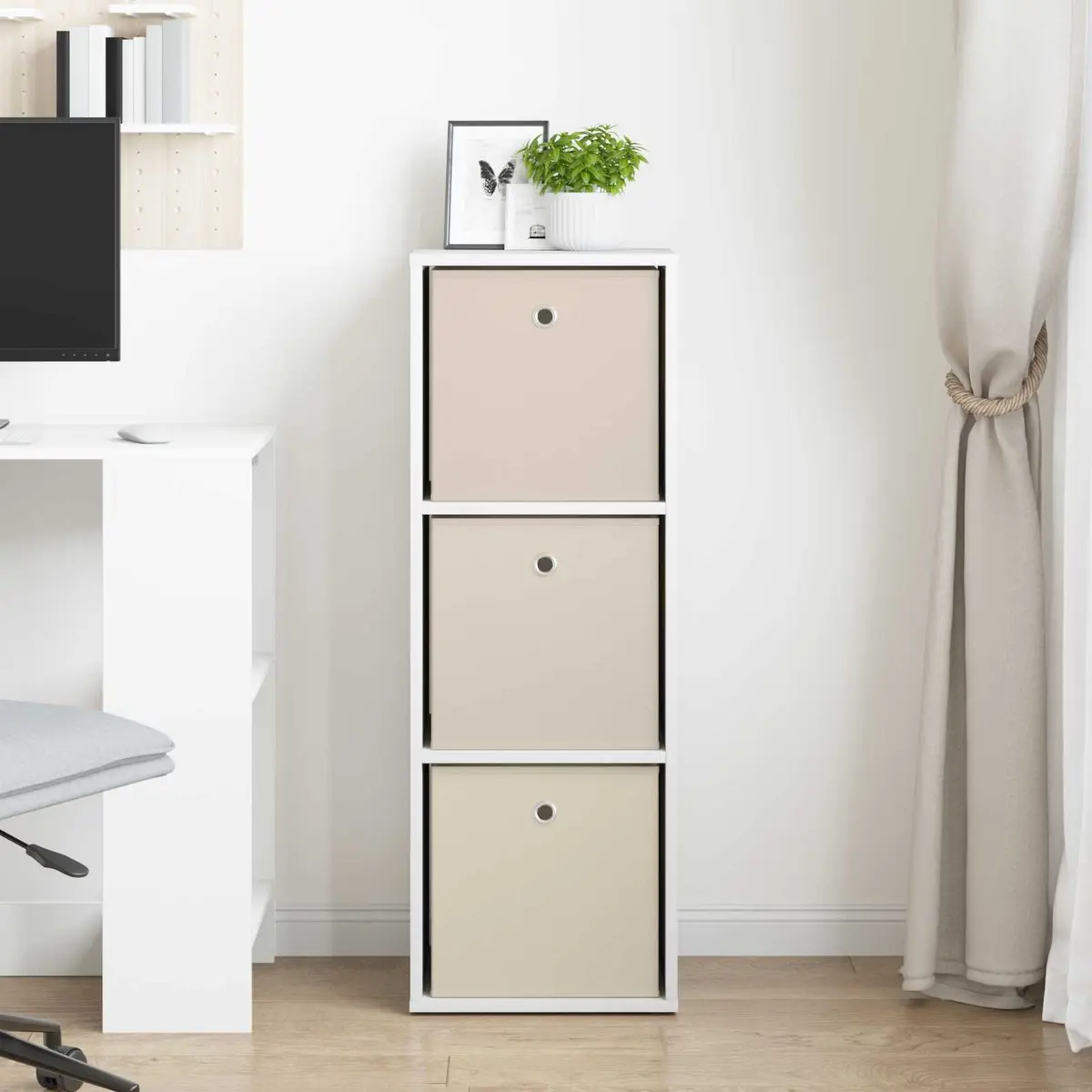 Sideboard Engineered Wood 35 x 32 x 99.5 cm White Modern Storage Cabinet