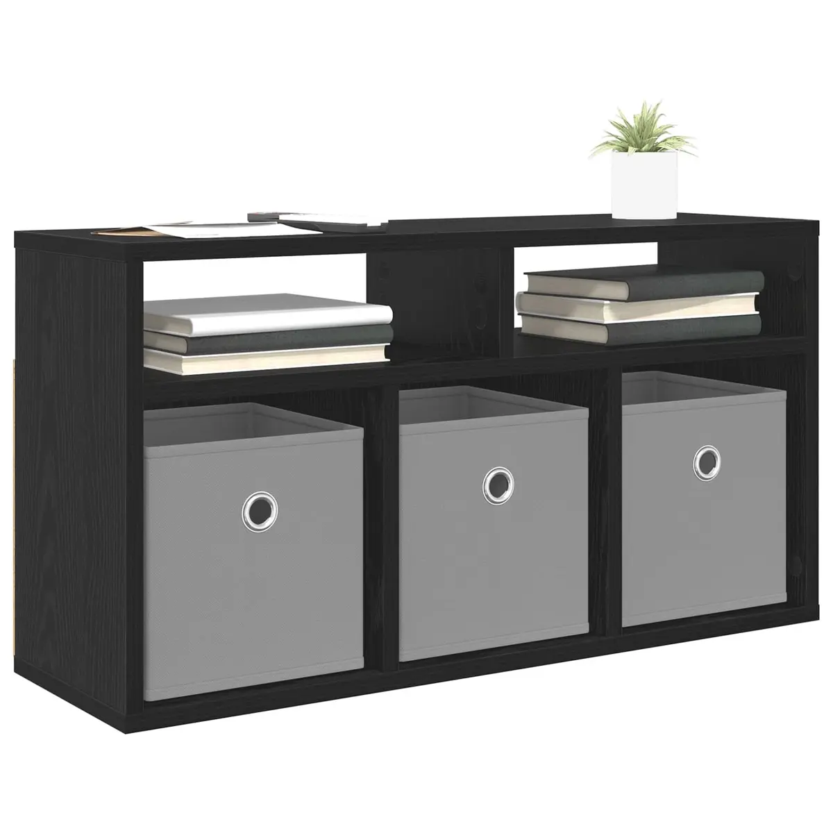 Lowboard Storage Unit Engineered Wood Black Oak Modern 72x22.5x38cm
