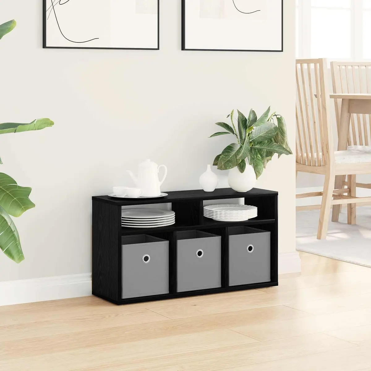 Lowboard Storage Unit Engineered Wood Black Oak Modern 72x22.5x38cm