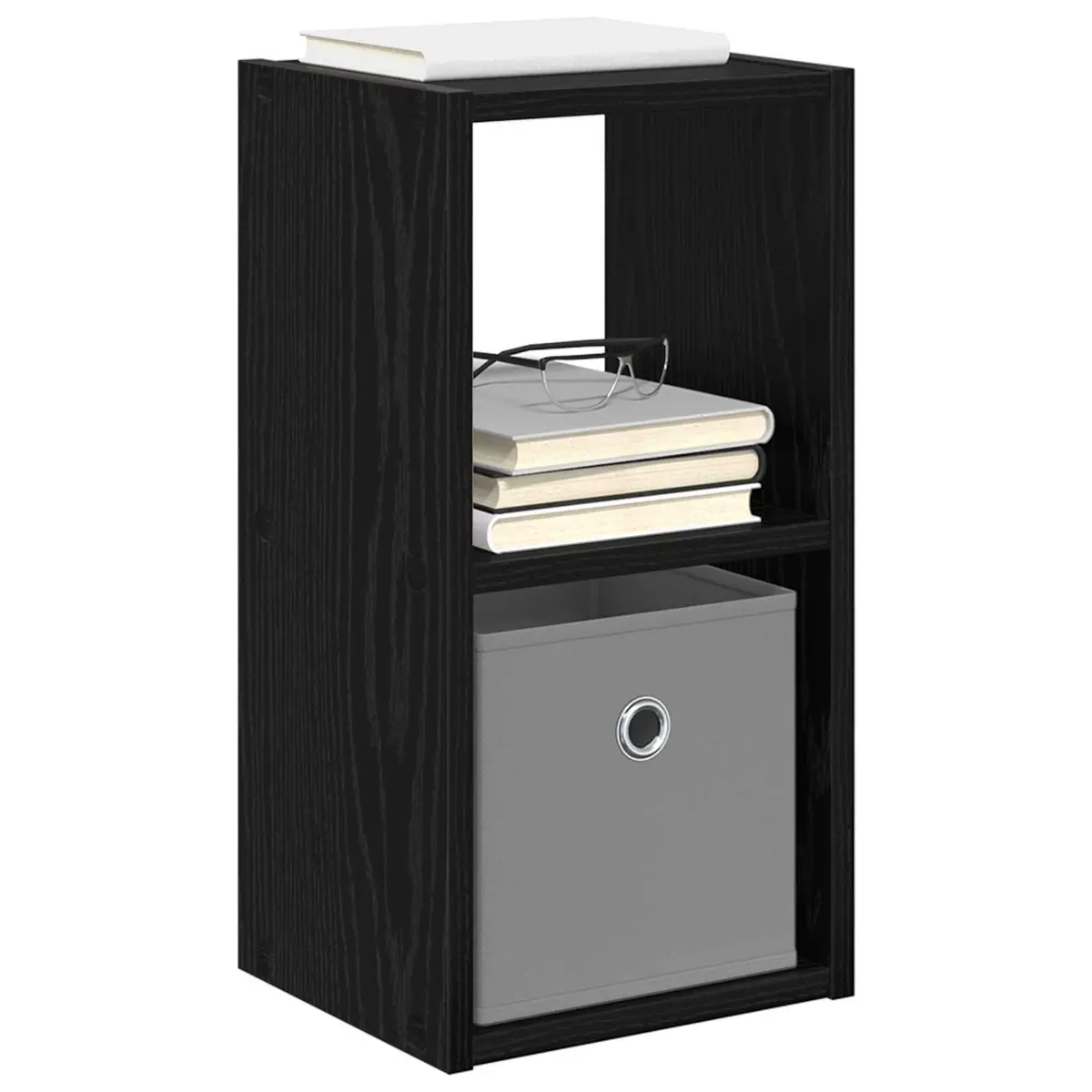 Bedside Table Engineered Wood 25.5 x 22 Black Modern Nightstand with Drawer