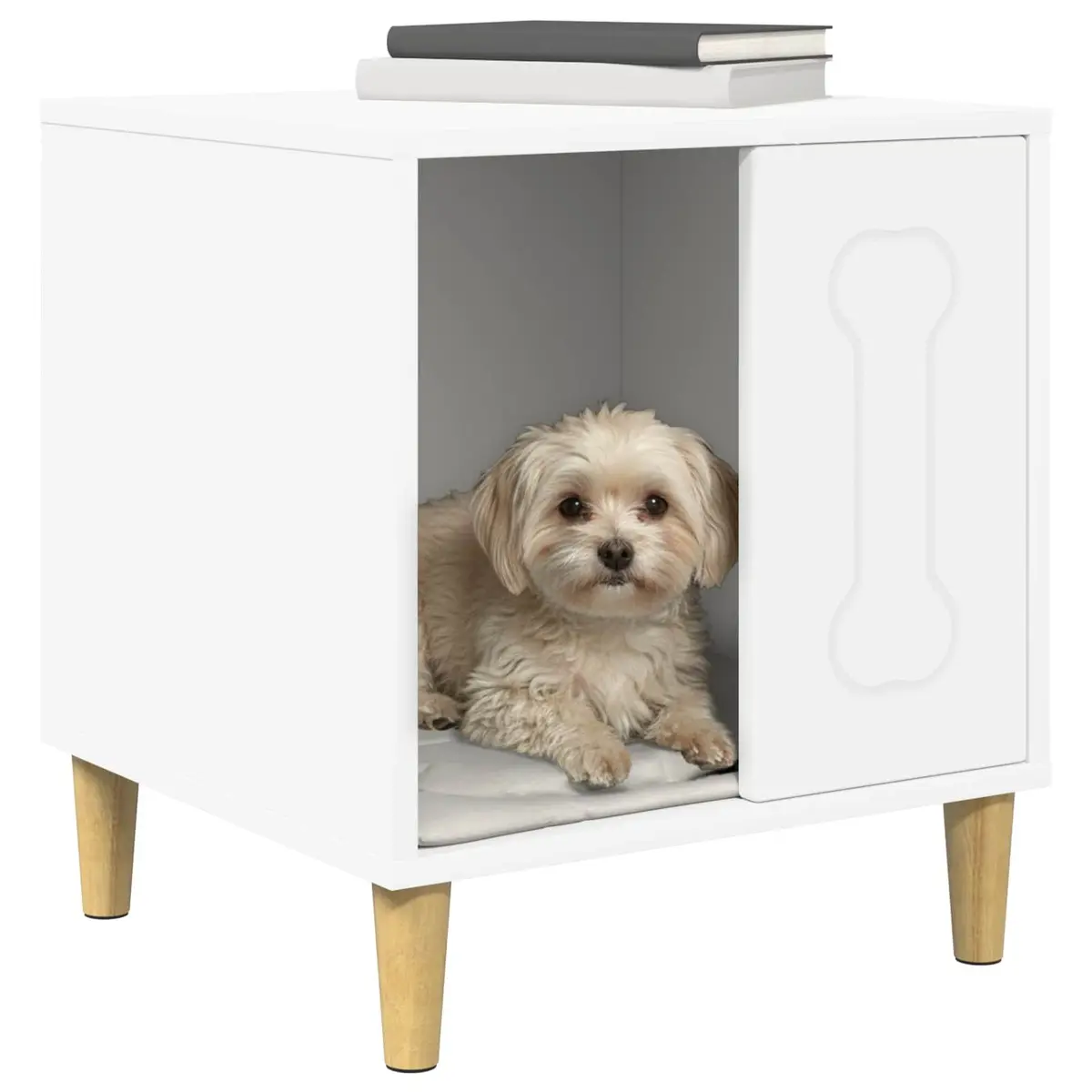 Dog House White Modern Indoor Pet Bed Wooden Rectangular Sleek Design 44x42x49cm