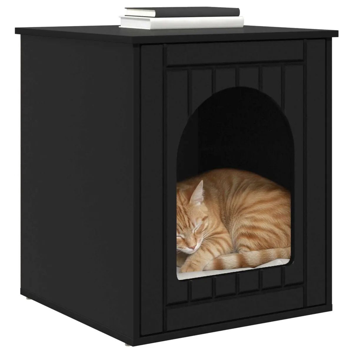 Modern Cat House Black Indoor Pet Furniture Engineered Wood Hideaway Bed