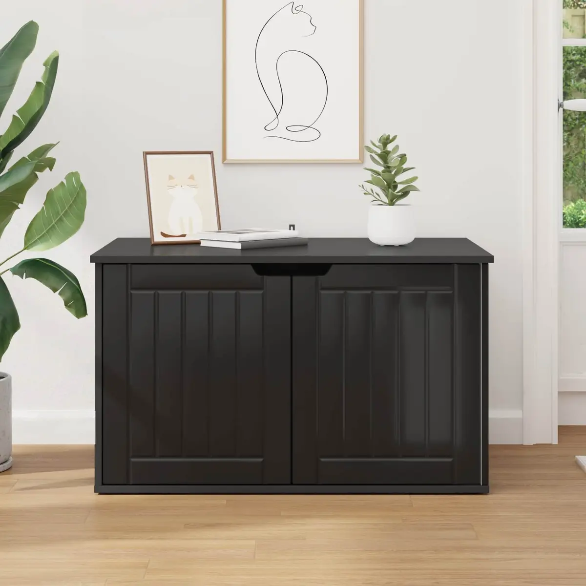 Cat House Black 85 x 55 x 50.5 cm Modern Pet Furniture Indoor Engineered Wood