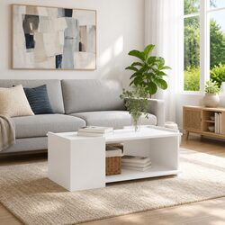 Practical White Coffee Table with Open Storage Design