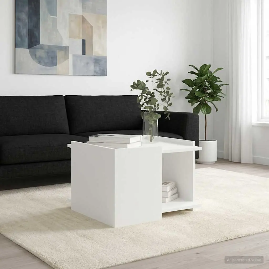 Coffee Table Engineered Wood 50.5 x 50 x 33 cm White Modern Storage Lounge Living Room Furniture