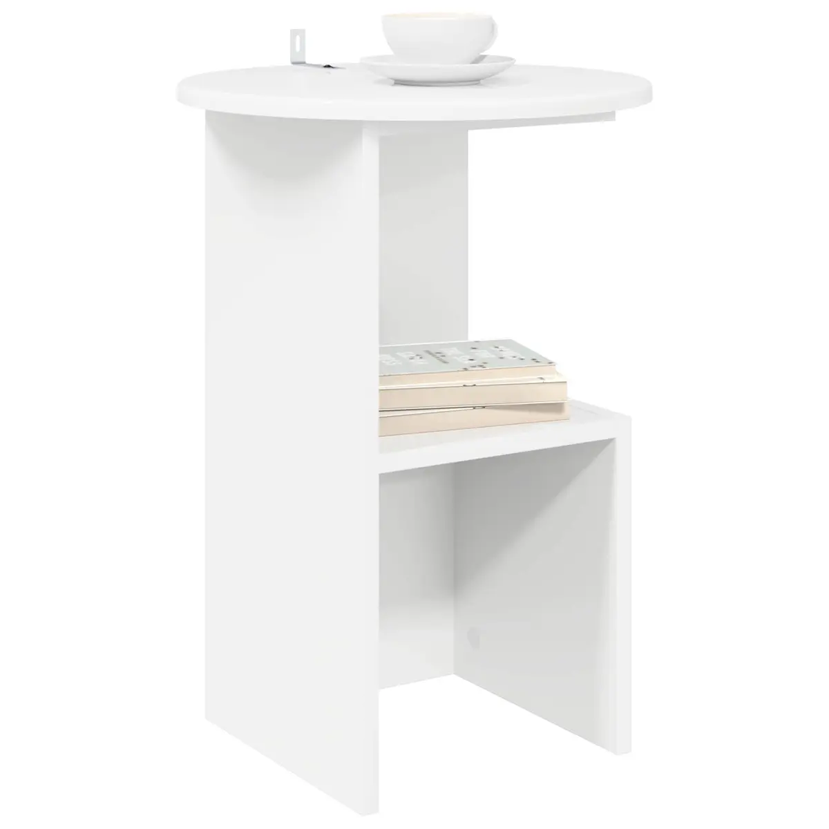 White Engineered Wood Side Table Modern Accent Coffee Table 39.5cm Diameter 55cm Height Living Room Bedroom