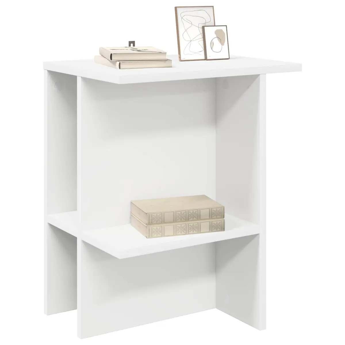 Coffee Table Engineered Wood White Modern 40 x 30 x 49 cm with Storage Shelves
