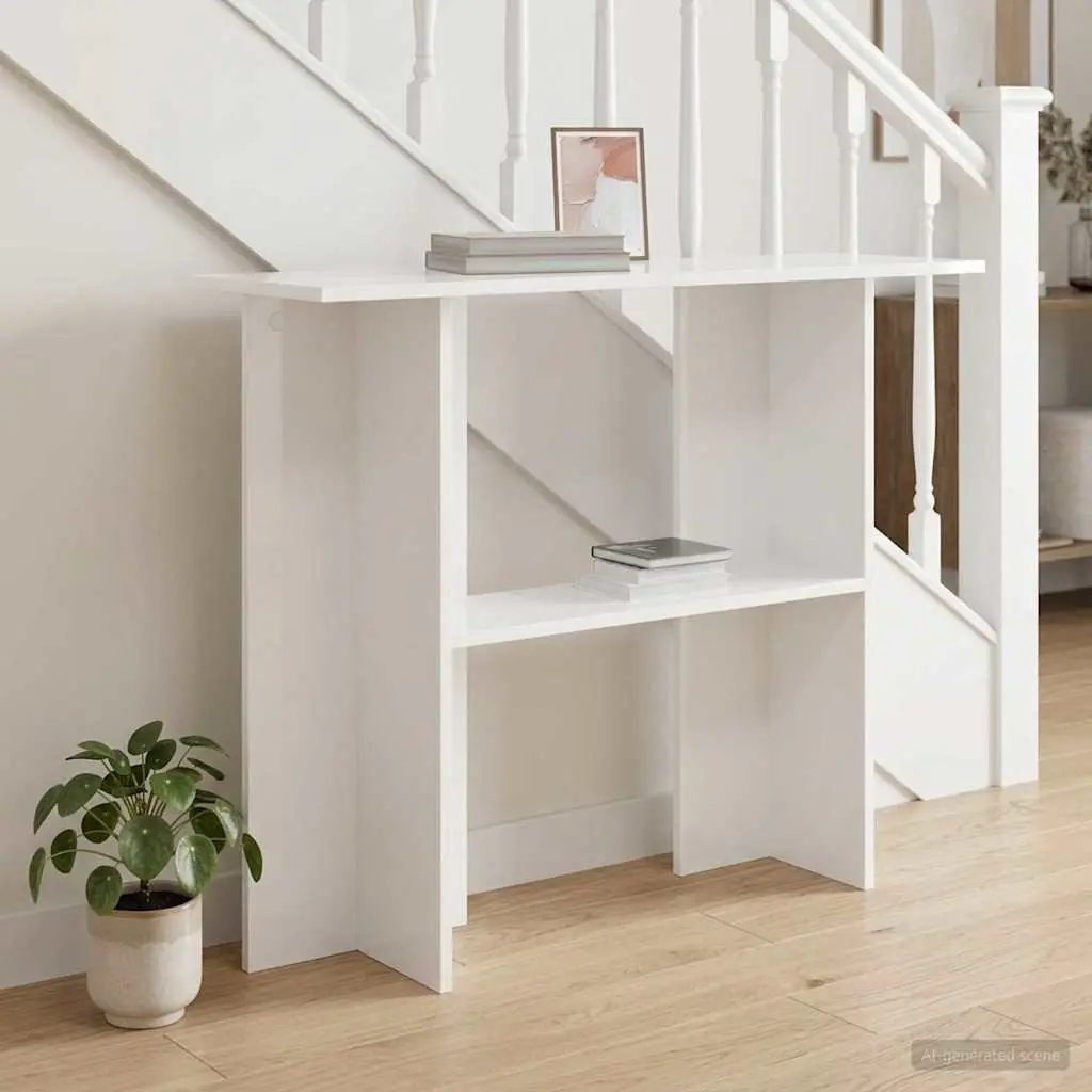 Console Table Engineered Wood 100cm x 30cm x 75cm White Polished for Hallway Entryway Living Room