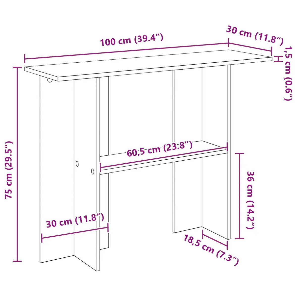 Console Table Engineered Wood 100cm x 30cm x 75cm White Polished for Hallway Entryway Living Room