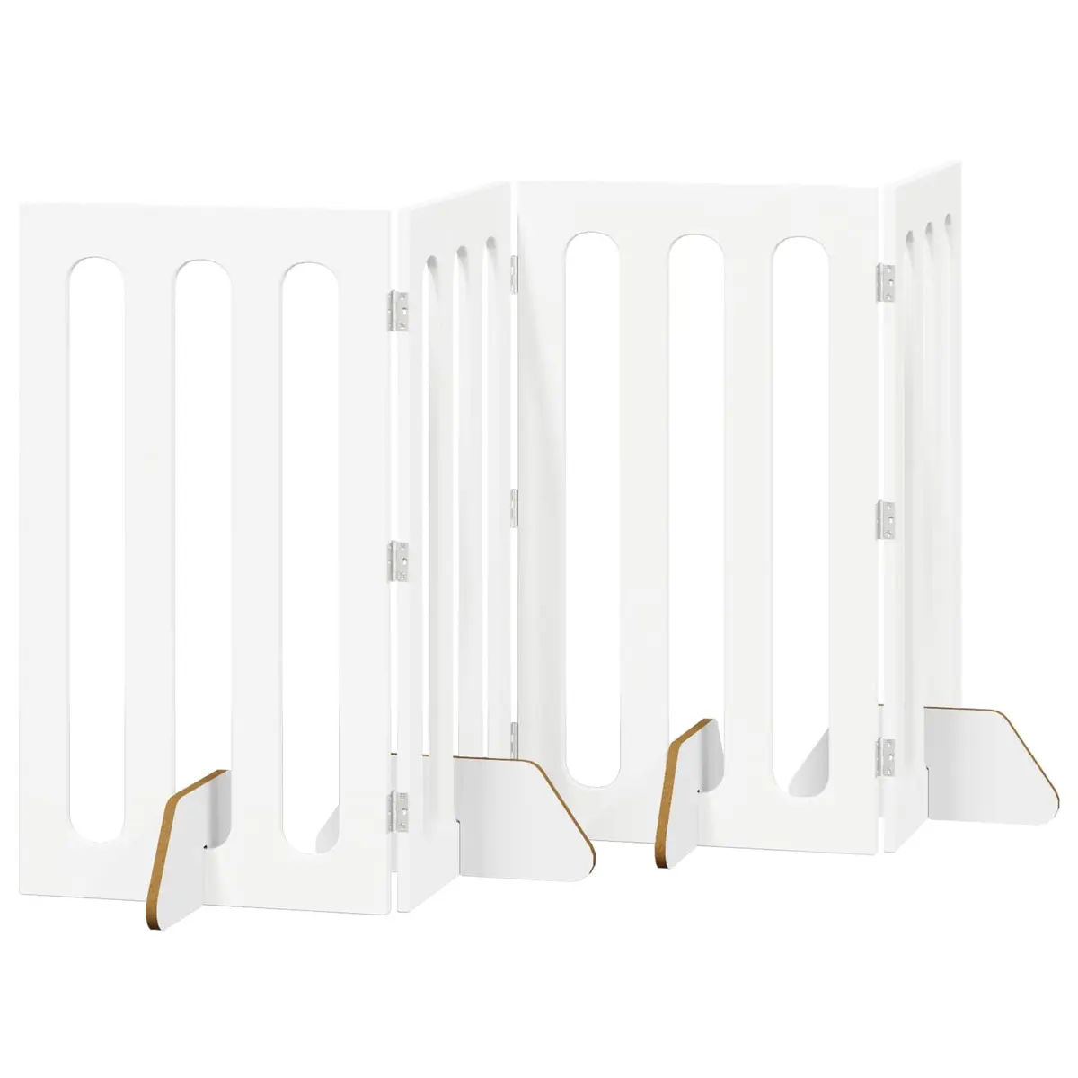 Folding Pet Fence Engineered Wood 4 Panels White Indoor Dog Barrier Room Divider Gate